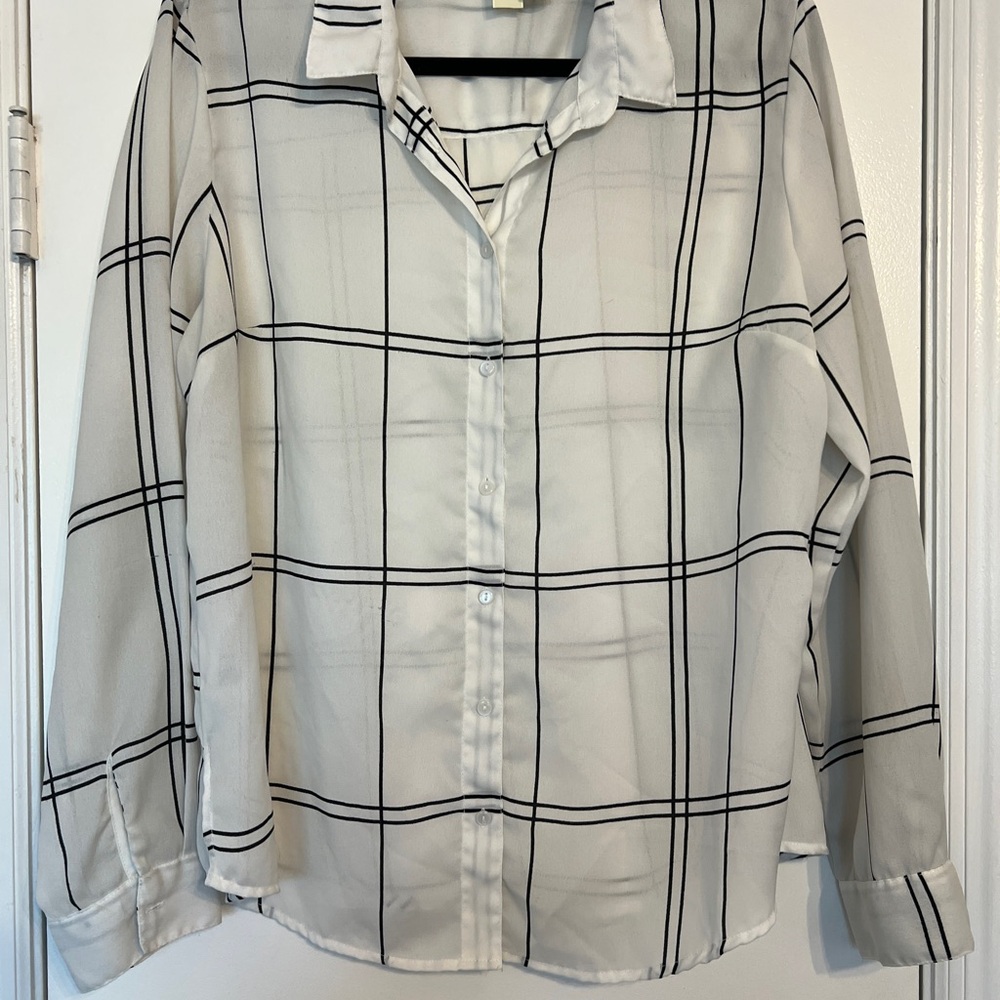 Women's White and Black Checkered Blouse